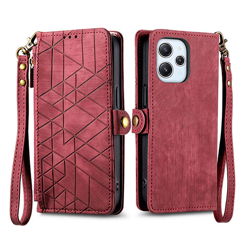 Custodia Portafoglio In Pelle Cover con Supporto S04D per Xiaomi Redmi 12 4G Rosso