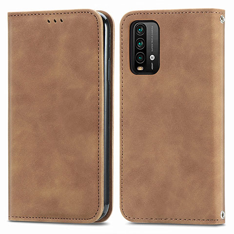 Custodia Portafoglio In Pelle Cover con Supporto S04D per Xiaomi Redmi 9 Power Marrone