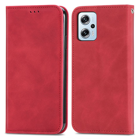 Custodia Portafoglio In Pelle Cover con Supporto S04D per Xiaomi Redmi K50i 5G Rosso