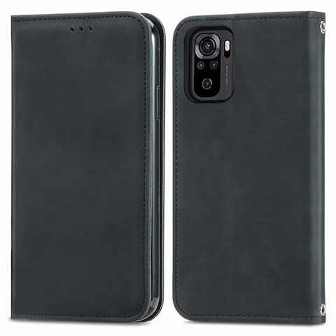 Custodia Portafoglio In Pelle Cover con Supporto S04D per Xiaomi Redmi Note 10 4G Nero