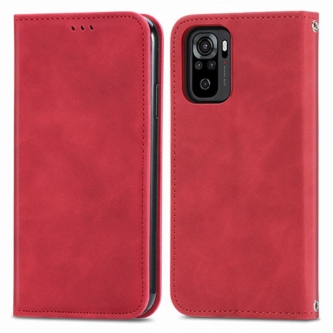 Custodia Portafoglio In Pelle Cover con Supporto S04D per Xiaomi Redmi Note 10 4G Rosso