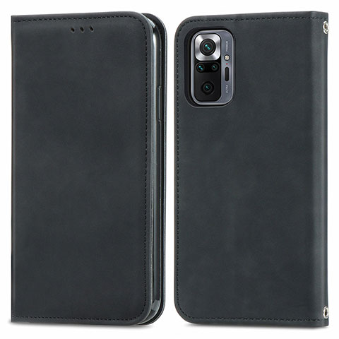 Custodia Portafoglio In Pelle Cover con Supporto S04D per Xiaomi Redmi Note 10 Pro 4G Nero