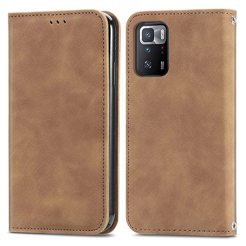 Custodia Portafoglio In Pelle Cover con Supporto S04D per Xiaomi Redmi Note 10 Pro 5G Marrone