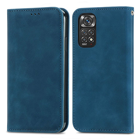 Custodia Portafoglio In Pelle Cover con Supporto S04D per Xiaomi Redmi Note 11 Pro 4G Blu