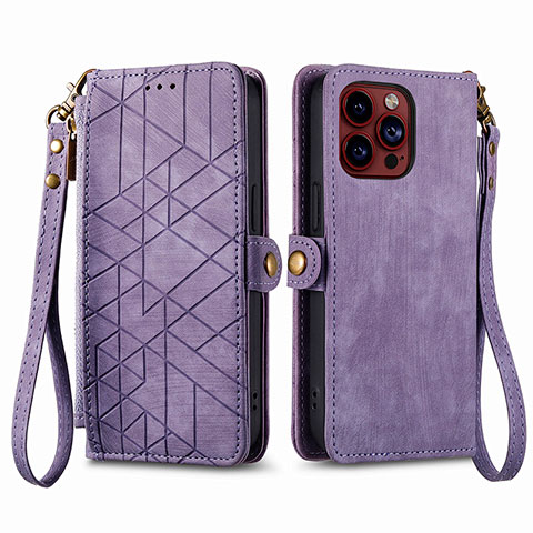 Custodia Portafoglio In Pelle Cover con Supporto S05D per Apple iPhone 16 Pro Viola