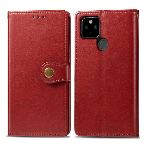 Custodia Portafoglio In Pelle Cover con Supporto S05D per Google Pixel 5 Rosso