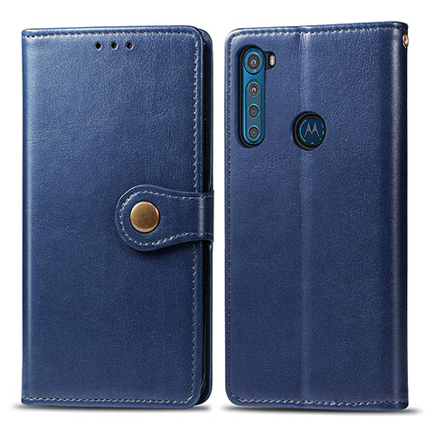 Custodia Portafoglio In Pelle Cover con Supporto S05D per Motorola Moto One Fusion Plus Blu