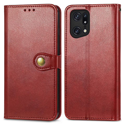 Custodia Portafoglio In Pelle Cover con Supporto S05D per Oppo Find X5 5G Rosso