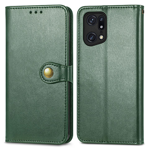 Custodia Portafoglio In Pelle Cover con Supporto S05D per Oppo Find X5 Pro 5G Verde