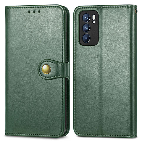 Custodia Portafoglio In Pelle Cover con Supporto S05D per Oppo Reno6 5G Verde