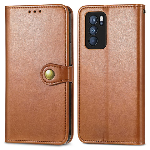 Custodia Portafoglio In Pelle Cover con Supporto S05D per Oppo Reno6 Pro 5G India Marrone