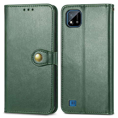 Custodia Portafoglio In Pelle Cover con Supporto S05D per Realme C20A Verde