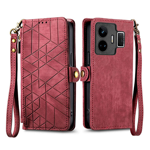 Custodia Portafoglio In Pelle Cover con Supporto S05D per Realme GT5 5G Rosso