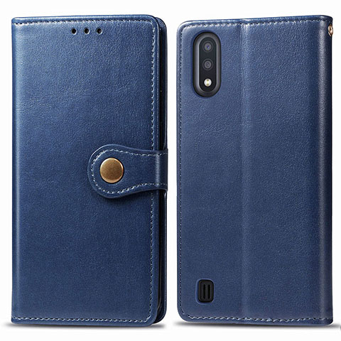 Custodia Portafoglio In Pelle Cover con Supporto S05D per Samsung Galaxy M01 Blu