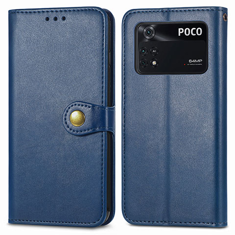 Custodia Portafoglio In Pelle Cover con Supporto S05D per Xiaomi Poco M4 Pro 4G Blu