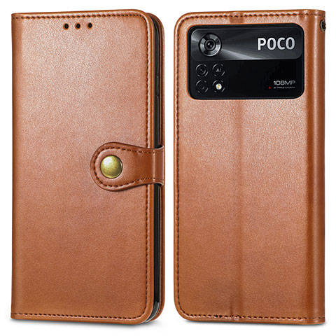 Custodia Portafoglio In Pelle Cover con Supporto S05D per Xiaomi Poco X4 Pro 5G Marrone