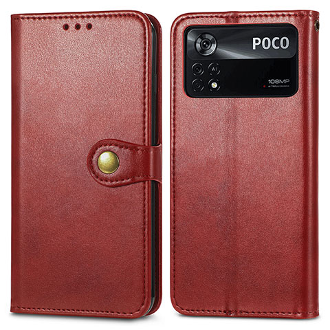 Custodia Portafoglio In Pelle Cover con Supporto S05D per Xiaomi Poco X4 Pro 5G Rosso