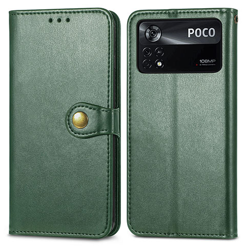 Custodia Portafoglio In Pelle Cover con Supporto S05D per Xiaomi Poco X4 Pro 5G Verde