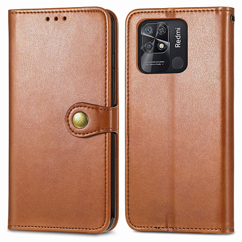 Custodia Portafoglio In Pelle Cover con Supporto S05D per Xiaomi Redmi 10 India Marrone