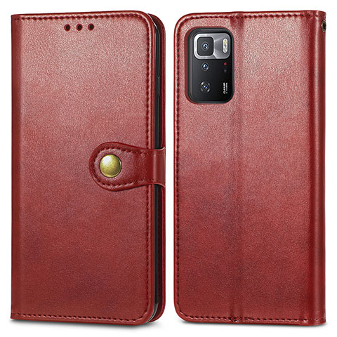 Custodia Portafoglio In Pelle Cover con Supporto S05D per Xiaomi Redmi Note 10 Pro 5G Rosso