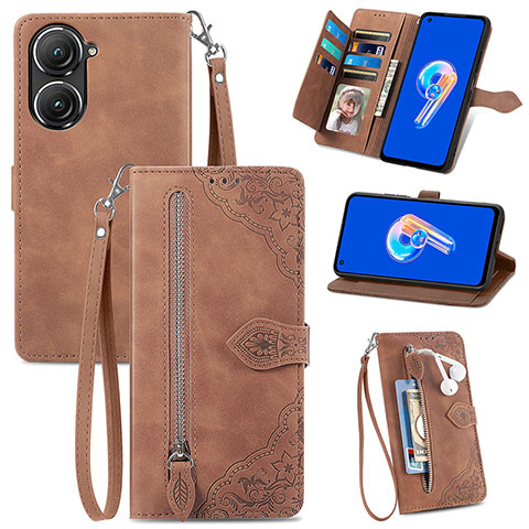 Custodia Portafoglio In Pelle Cover con Supporto S06D per Asus Zenfone 9 Marrone