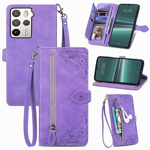 Custodia Portafoglio In Pelle Cover con Supporto S06D per HTC U23 Pro 5G Viola