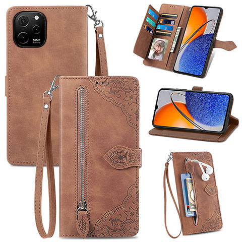 Custodia Portafoglio In Pelle Cover con Supporto S06D per Huawei Enjoy 50z Marrone