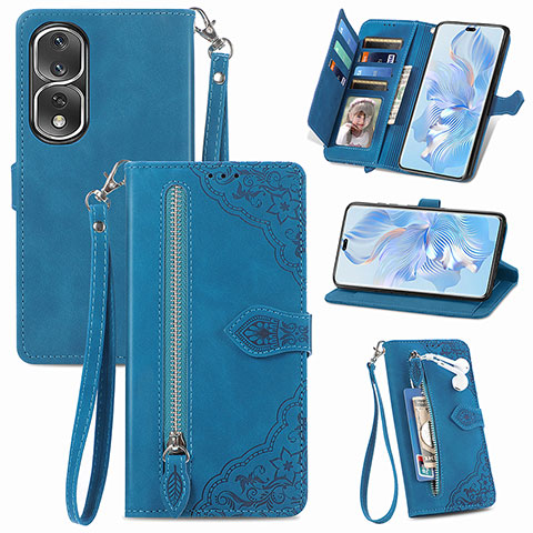 Custodia Portafoglio In Pelle Cover con Supporto S06D per Huawei Honor 80 Pro Flat 5G Blu