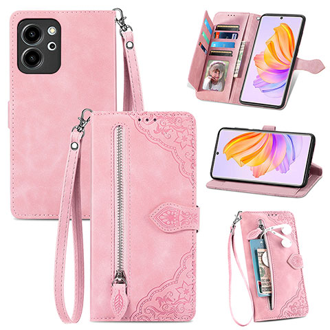 Custodia Portafoglio In Pelle Cover con Supporto S06D per Huawei Honor 80 SE 5G Rosa