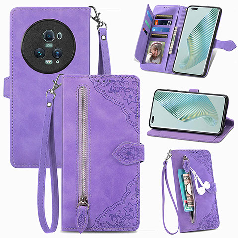 Custodia Portafoglio In Pelle Cover con Supporto S06D per Huawei Honor Magic5 Pro 5G Viola