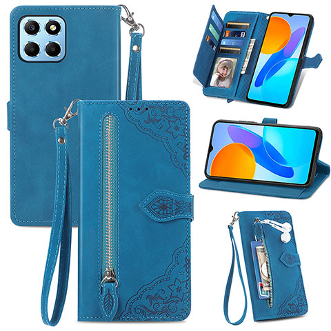 Custodia Portafoglio In Pelle Cover con Supporto S06D per Huawei Honor X6 5G Blu