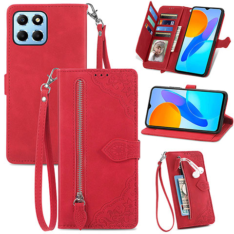 Custodia Portafoglio In Pelle Cover con Supporto S06D per Huawei Honor X6 5G Rosso