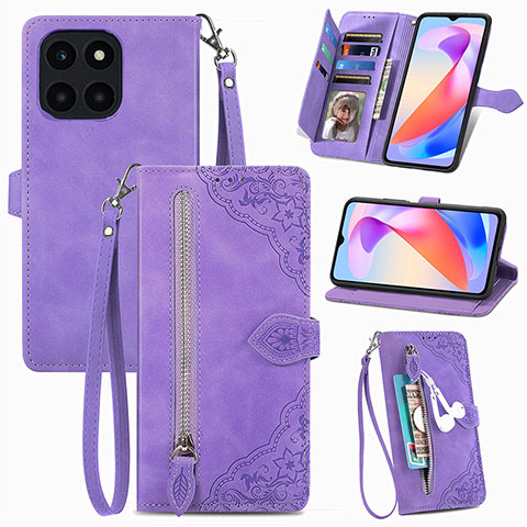 Custodia Portafoglio In Pelle Cover con Supporto S06D per Huawei Honor X6a Viola