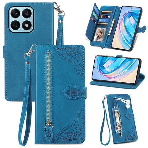 Custodia Portafoglio In Pelle Cover con Supporto S06D per Huawei Honor X8a 4G Blu