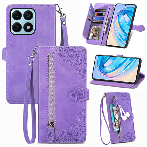 Custodia Portafoglio In Pelle Cover con Supporto S06D per Huawei Honor X8a 4G Viola