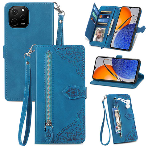 Custodia Portafoglio In Pelle Cover con Supporto S06D per Huawei Nova Y61 Blu