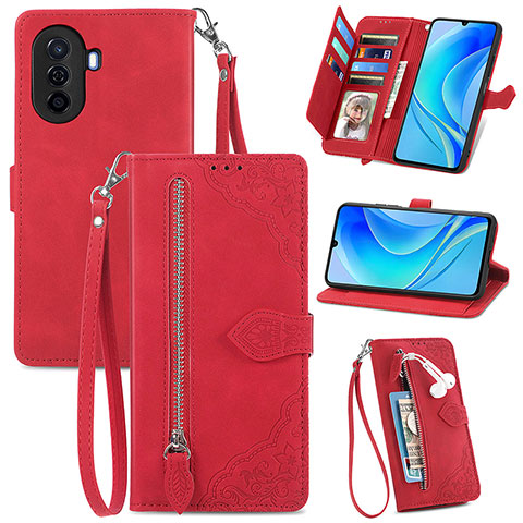 Custodia Portafoglio In Pelle Cover con Supporto S06D per Huawei Nova Y70 Plus Rosso