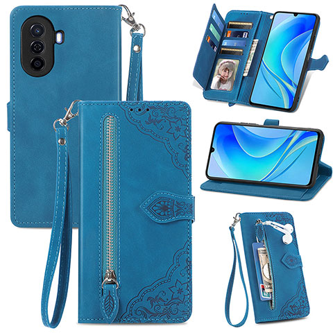 Custodia Portafoglio In Pelle Cover con Supporto S06D per Huawei Nova Y71 Blu