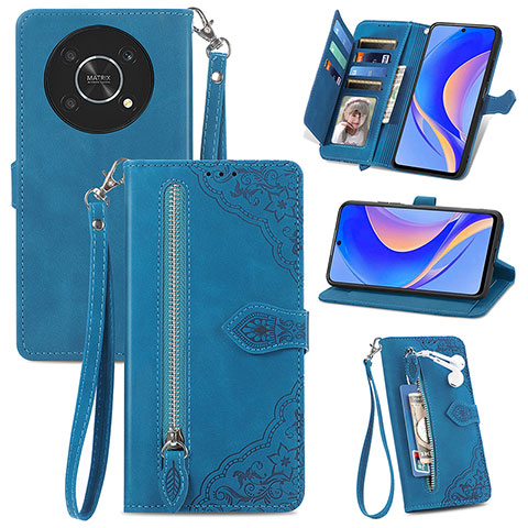 Custodia Portafoglio In Pelle Cover con Supporto S06D per Huawei Nova Y90 Blu