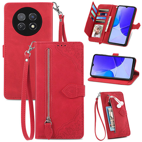 Custodia Portafoglio In Pelle Cover con Supporto S06D per Huawei Nova Y91 Rosso