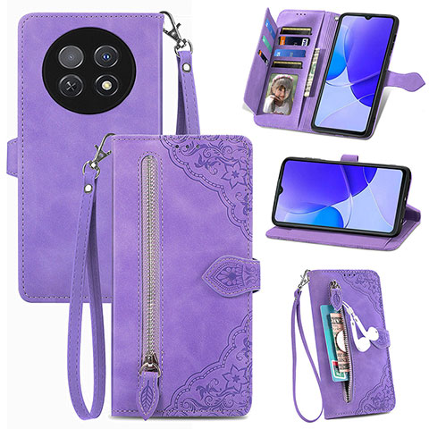 Custodia Portafoglio In Pelle Cover con Supporto S06D per Huawei Nova Y91 Viola