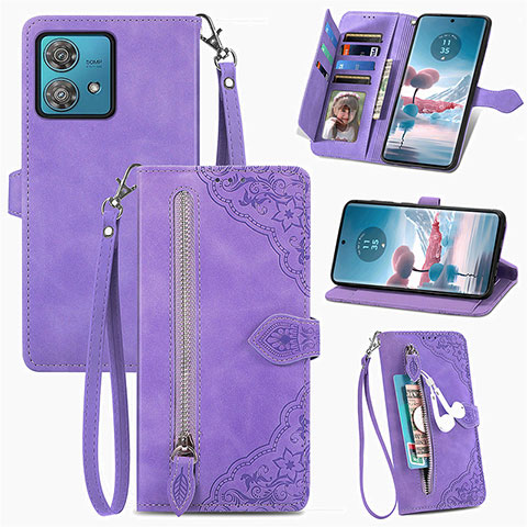 Custodia Portafoglio In Pelle Cover con Supporto S06D per Motorola Moto Edge 40 Neo 5G Viola