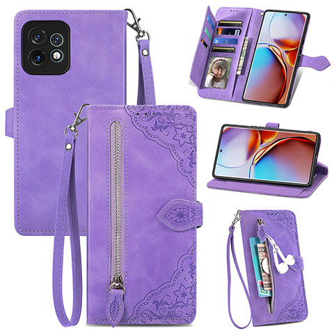 Custodia Portafoglio In Pelle Cover con Supporto S06D per Motorola Moto Edge 40 Pro 5G Viola