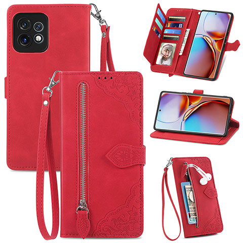 Custodia Portafoglio In Pelle Cover con Supporto S06D per Motorola Moto Edge Plus (2023) 5G Rosso