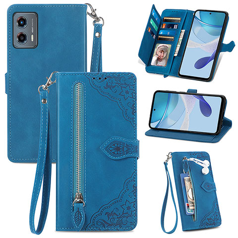 Custodia Portafoglio In Pelle Cover con Supporto S06D per Motorola Moto G 5G (2023) Blu