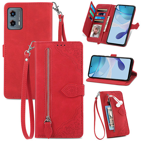 Custodia Portafoglio In Pelle Cover con Supporto S06D per Motorola Moto G 5G (2023) Rosso