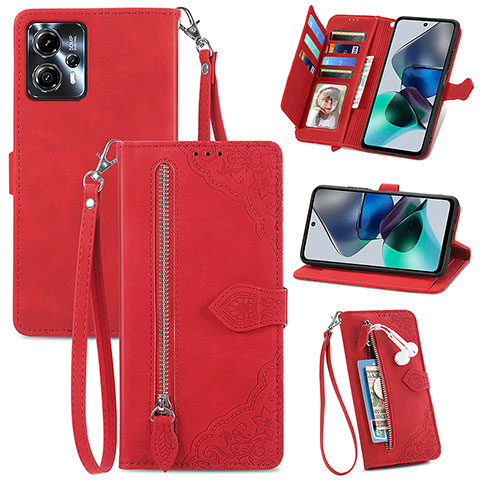 Custodia Portafoglio In Pelle Cover con Supporto S06D per Motorola Moto G13 Rosso