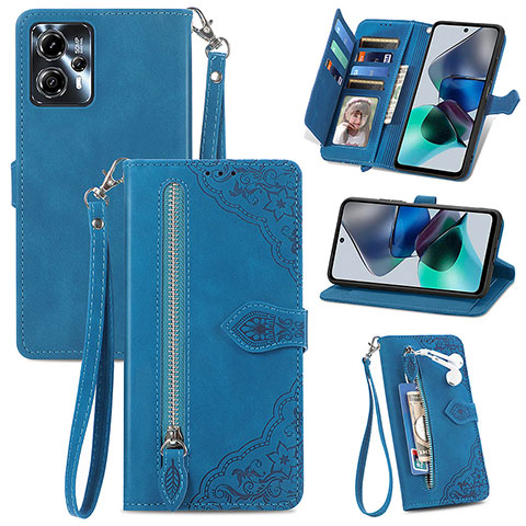 Custodia Portafoglio In Pelle Cover con Supporto S06D per Motorola Moto G23 Blu