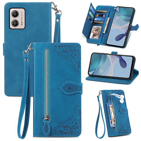 Custodia Portafoglio In Pelle Cover con Supporto S06D per Motorola Moto G53 5G Blu