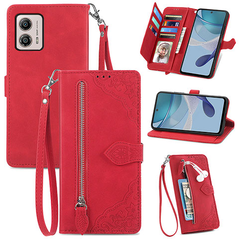 Custodia Portafoglio In Pelle Cover con Supporto S06D per Motorola Moto G53 5G Rosso